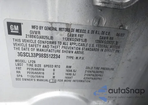 2008 Saturn Vue 4-Cyl Xe из США, поврежденный, VIN 3GSCL33P98S512234